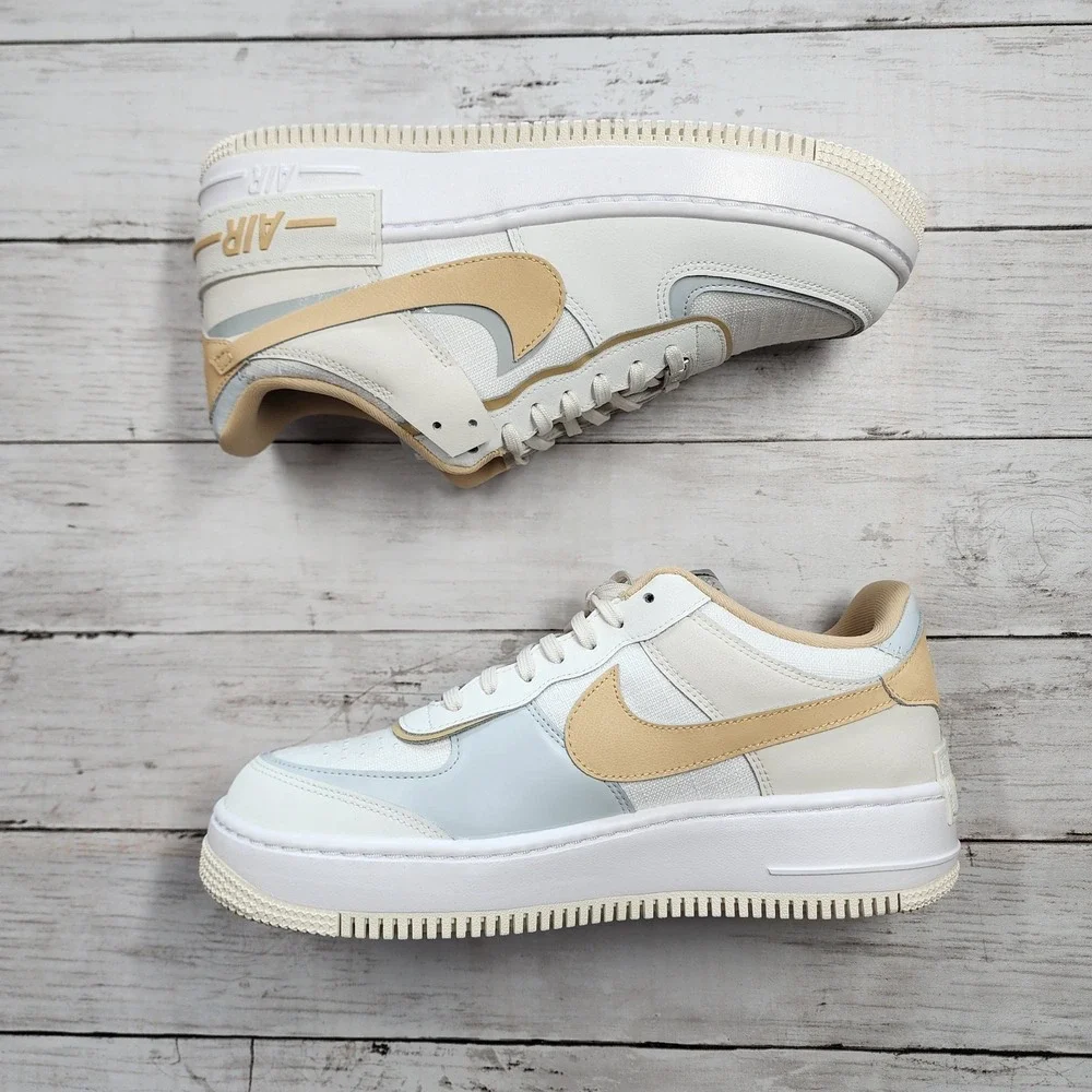 Sz 10 WMNS NIKE AF1 Shadow Summit White Sesame Wolf Grey‎ DV7449 100 - New/NoLid